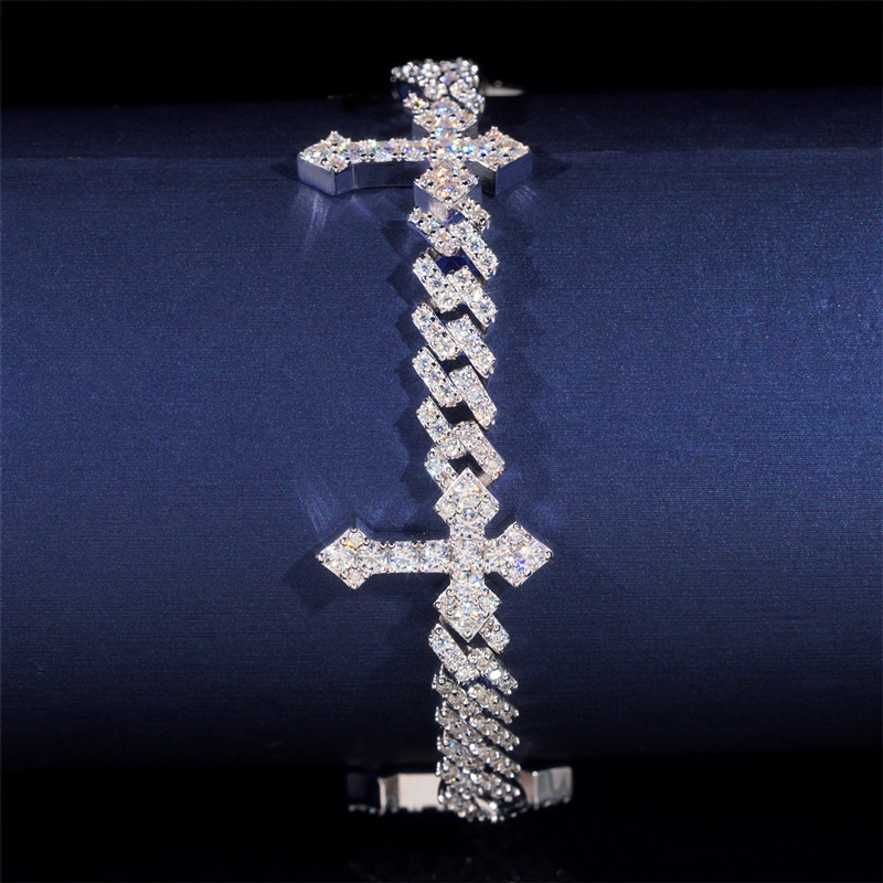 6mm S925 & Moissanite Cross Cuban Bracelet In White Gold Iced Out - Image 5