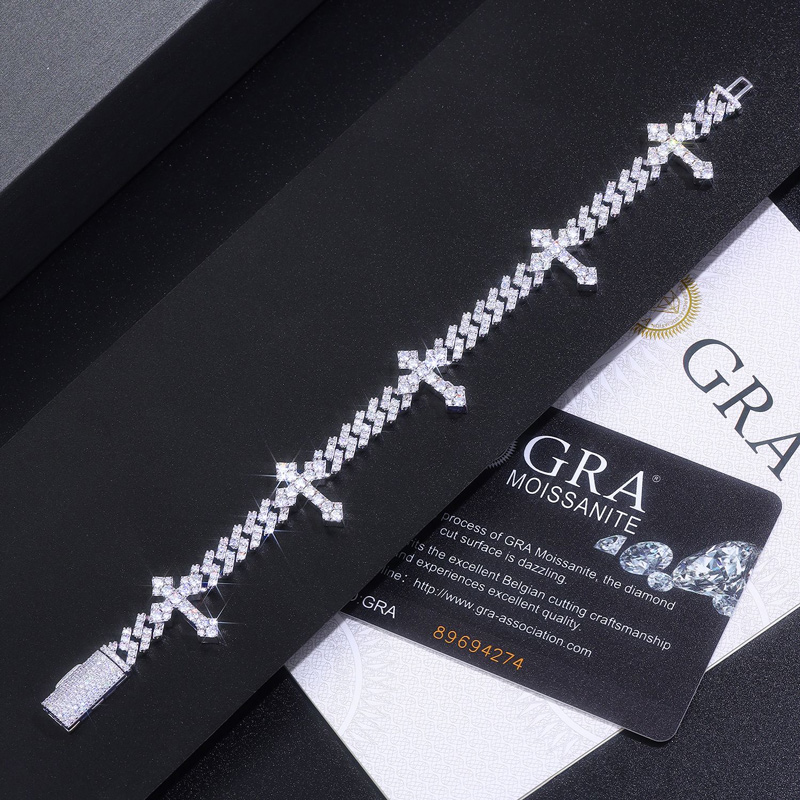 6mm S925 & Moissanite Cross Cuban Bracelet In White Gold Iced Out - Image 6