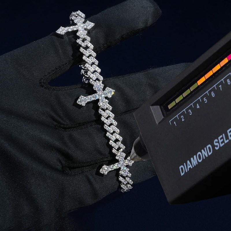 6mm S925 & Moissanite Cross Cuban Bracelet In White Gold Iced Out