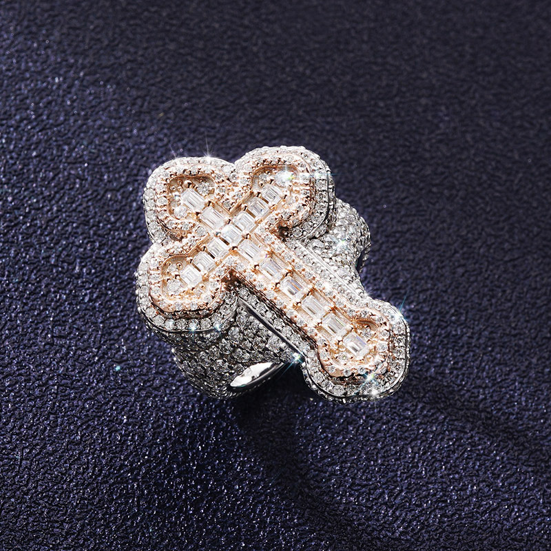 S925 & Moissanite Cross Ring In Rose And White Gold Plating Iced Out - Image 3