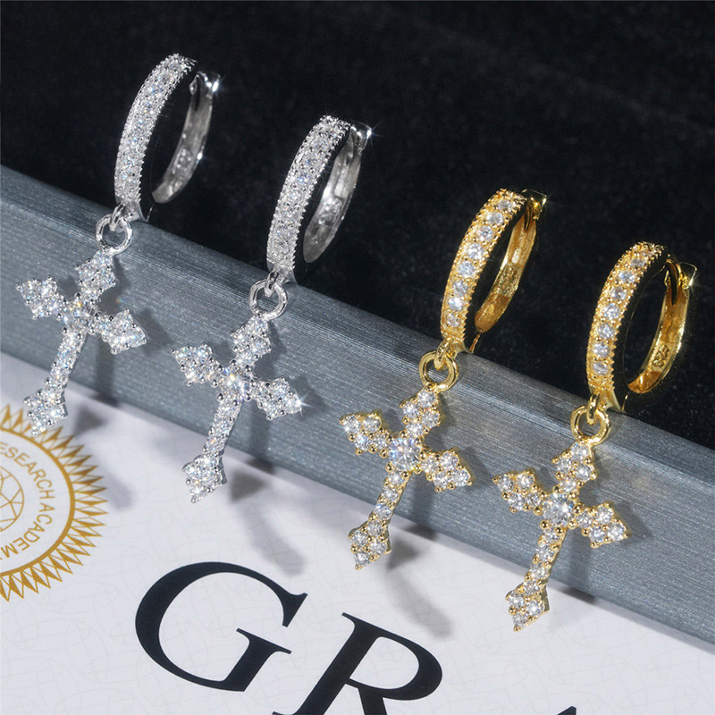 S925 & Moissanite Cross Hoop Earrings Iced Out Shine With Street Luxury - Image 3
