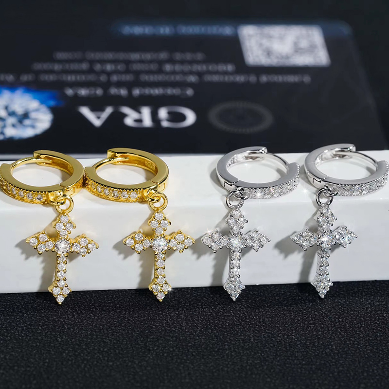 S925 & Moissanite Cross Hoop Earrings Iced Out Shine With Street Luxury - Image 4