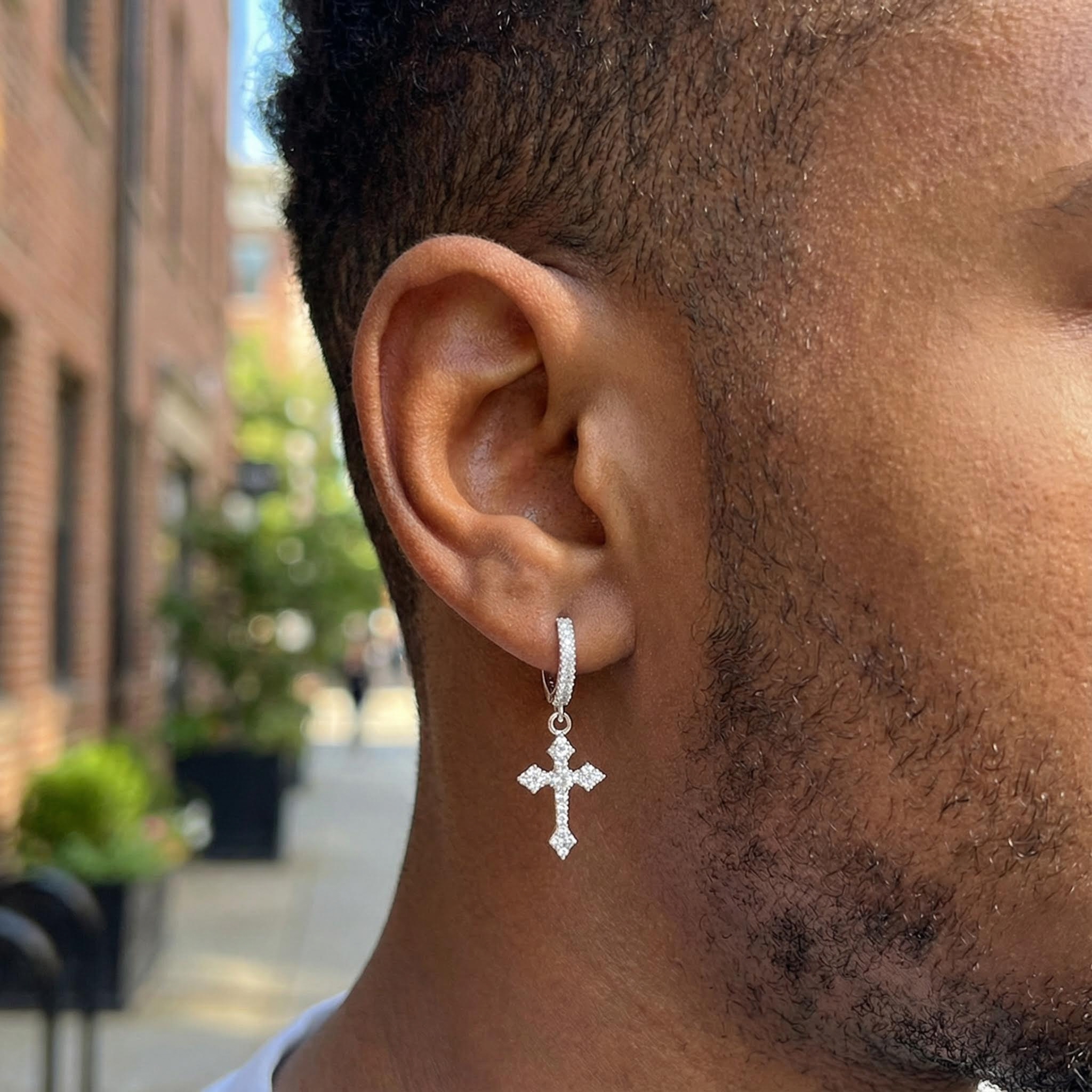 S925 & Moissanite Cross Hoop Earrings Iced Out Shine With Street Luxury - Image 5