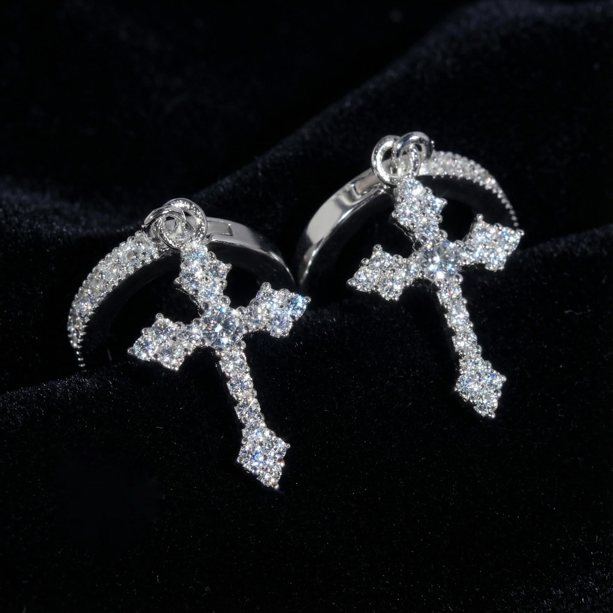 S925 & Moissanite Cross Hoop Earrings Iced Out Shine With Street Luxury - Image 6