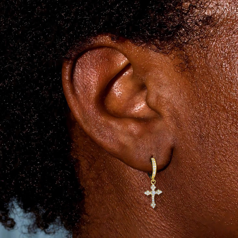 S925 & Moissanite Cross Hoop Earrings Iced Out Shine With Street Luxury - Image 8