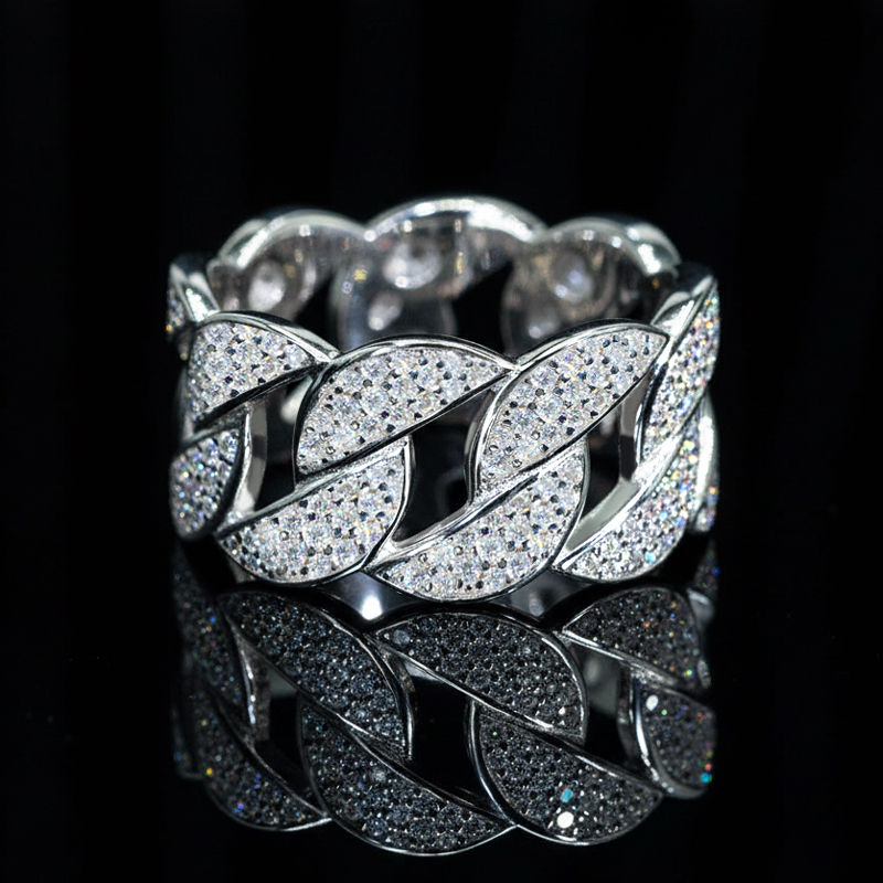 13mm S925 & Moissanite Cuban Ring Iced Out Shine With Street Luxury