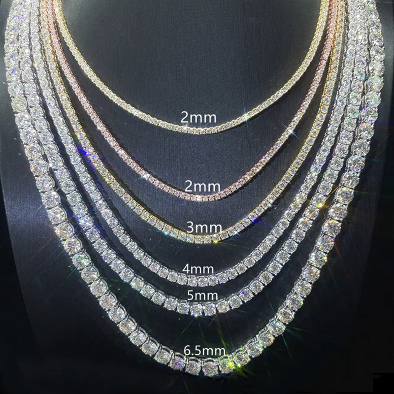 2mm/3mm/4mm/5mm/6.5mm S925 & Moissanite Tennis Chain Iced Out