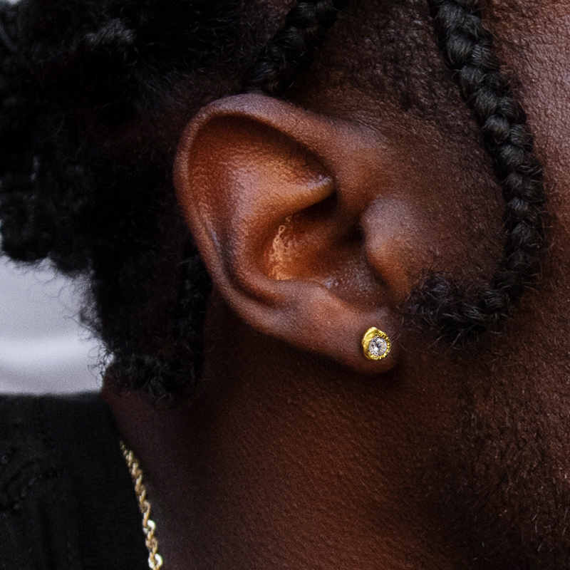 S925 & Moissanite Nugget Stud Earrings In Gold Plating Iced Out - Image 5