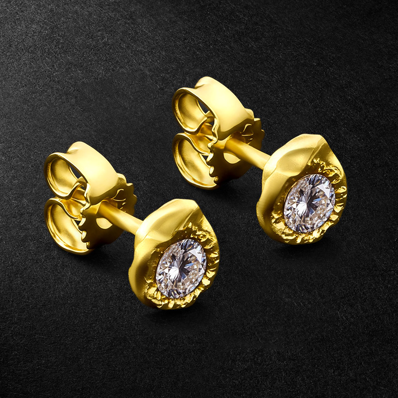 S925 & Moissanite Nugget Stud Earrings In Gold Plating Iced Out