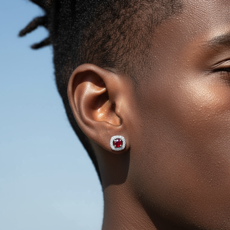 925s & Moissanite Ruby Magnetic Non-piercing Earrings Iced Out - Image 3