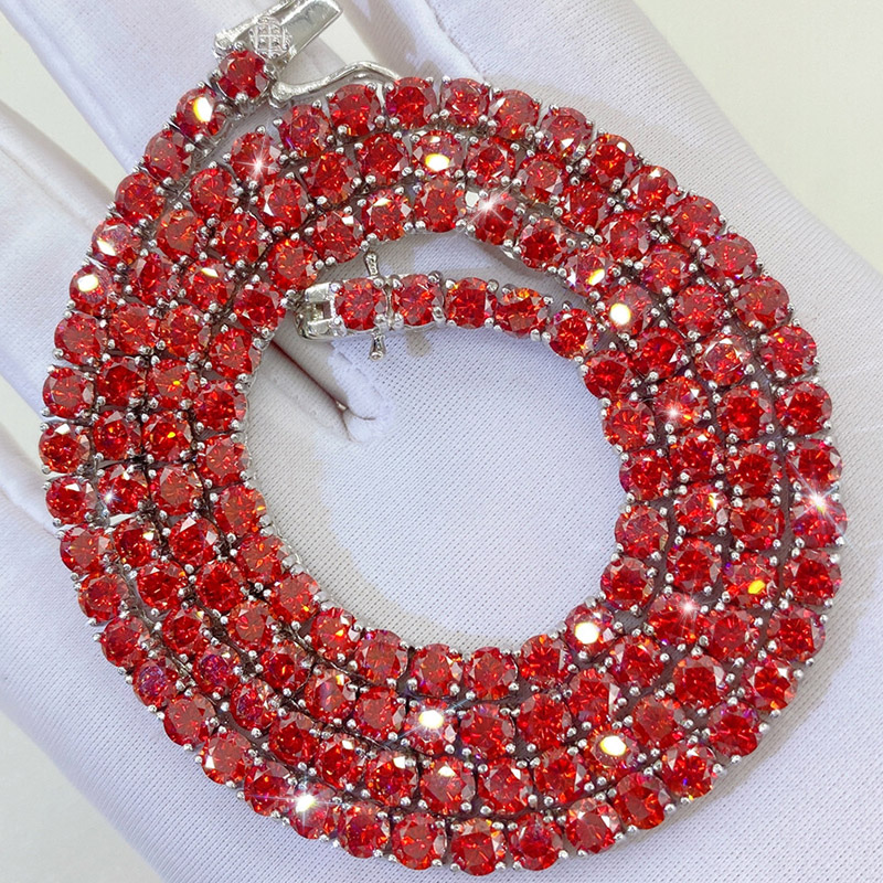 S925 & Moissanite 3mm/4mm Ruby Tennis Chain In White Gold Iced Out - Image 3
