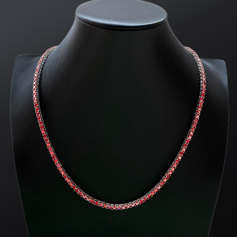 S925 & Moissanite 3mm/4mm Ruby Tennis Chain In White Gold Iced Out - Image 5