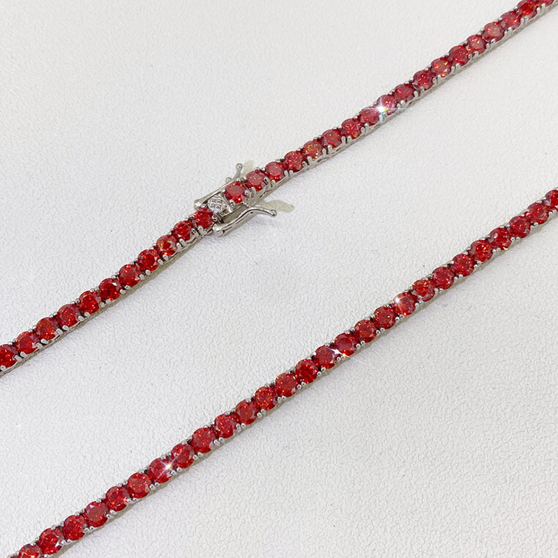 S925 & Moissanite 3mm/4mm Ruby Tennis Chain In White Gold Iced Out - Image 6