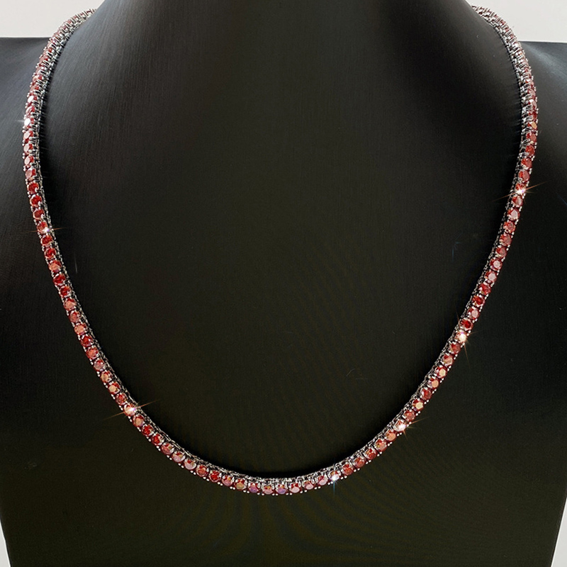 S925 & Moissanite 3mm/4mm Ruby Tennis Chain In White Gold Iced Out