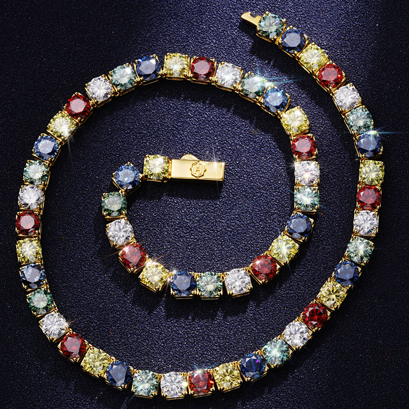 925 & Moissanite 6.5mm Colorful Tennis Chain With Iced Out Shine