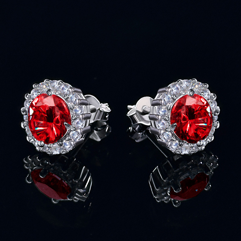 0.5ct/1ct Certified S925&moissanite Ruby Halo Earrings Iced Out