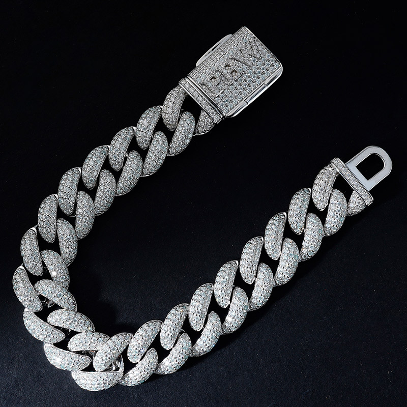 15mm Moissanite S925 Silver Cuban Link Bracelet With Custom Name Box Clasp - Image 3