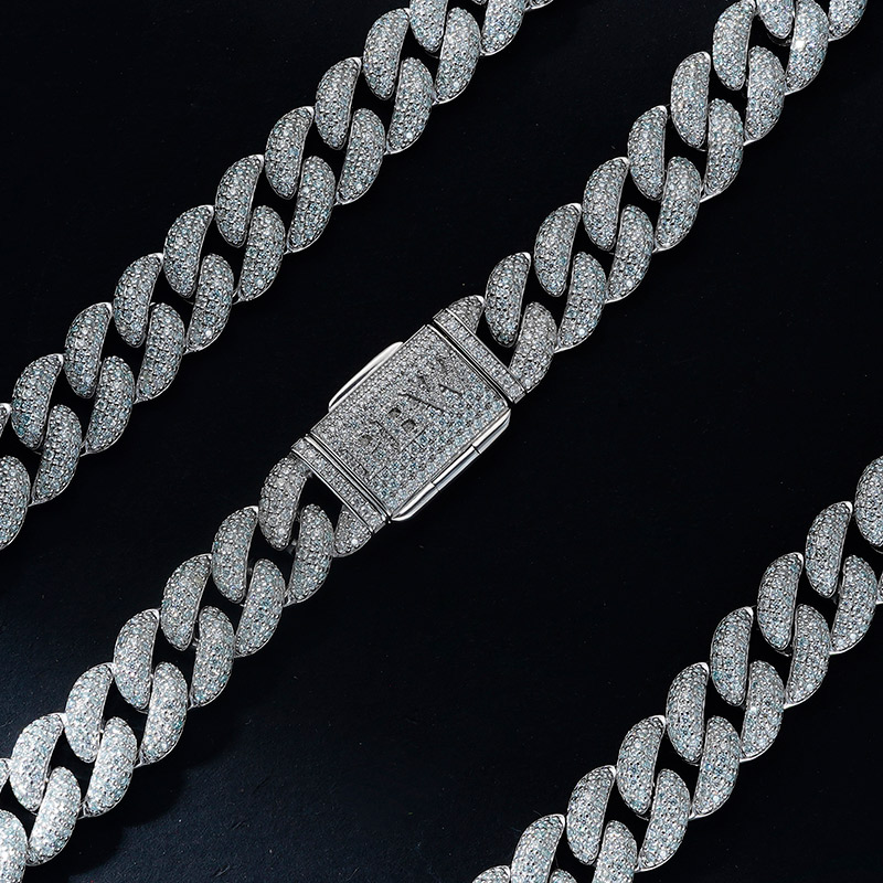 15mm Moissanite S925 Silver Cuban Link Bracelet With Custom Name Box Clasp - Image 5