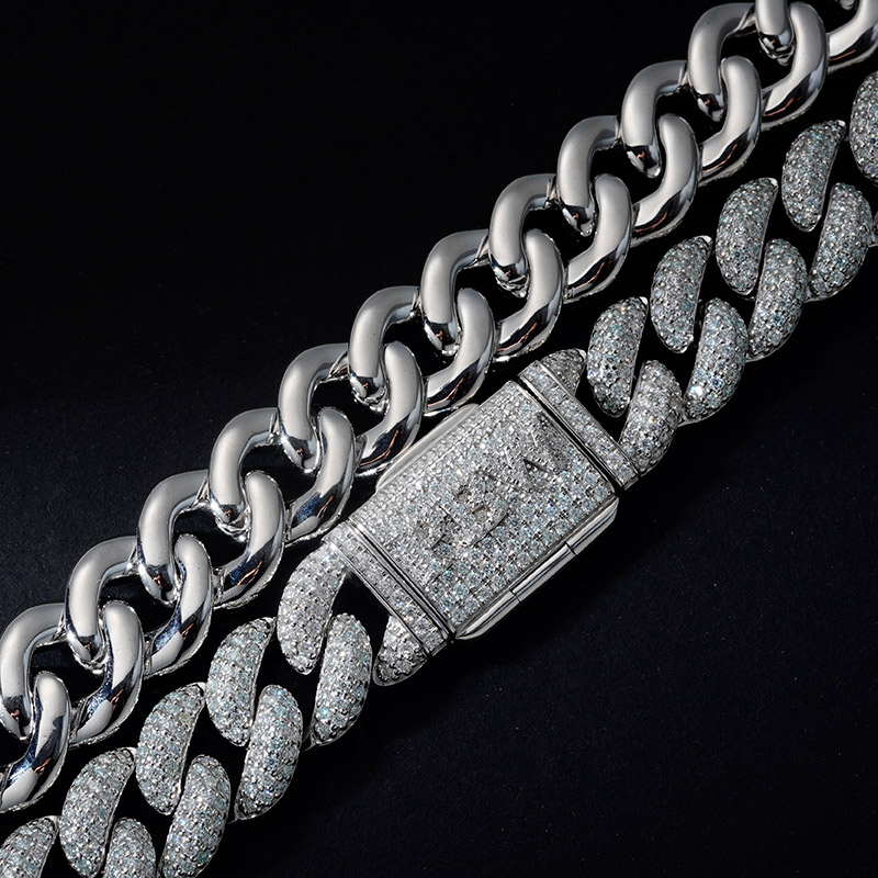 15mm Moissanite S925 Silver Cuban Link Bracelet With Custom Name Box Clasp - Image 6