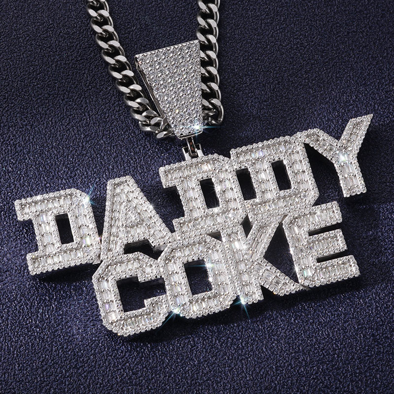 925s & Vvs Moissanite Custom Baguette Cut Name Pendant Iced Out - Image 3