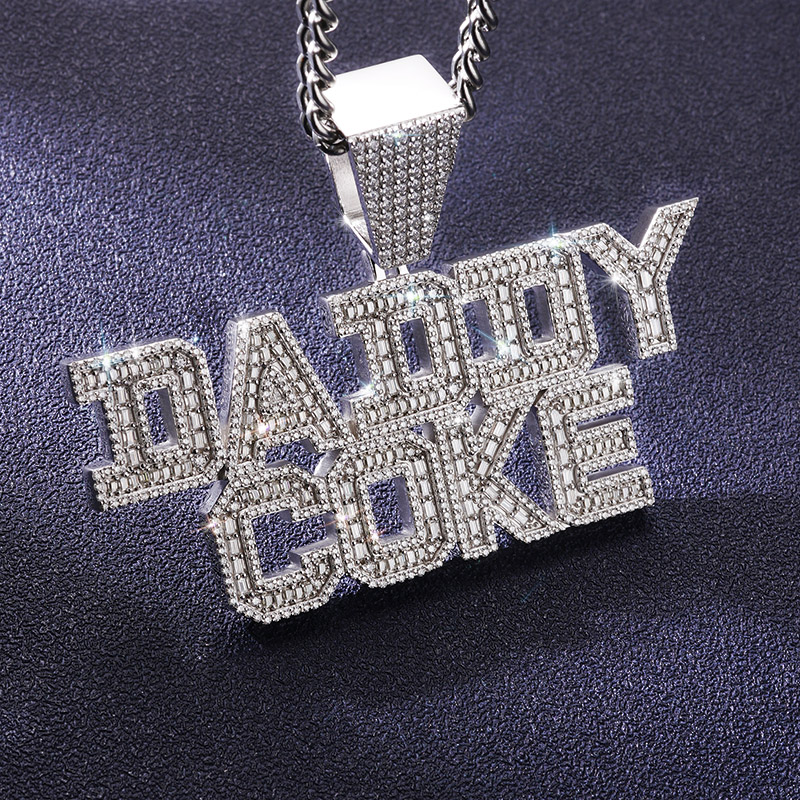 925s & Vvs Moissanite Custom Baguette Cut Name Pendant Iced Out - Image 4