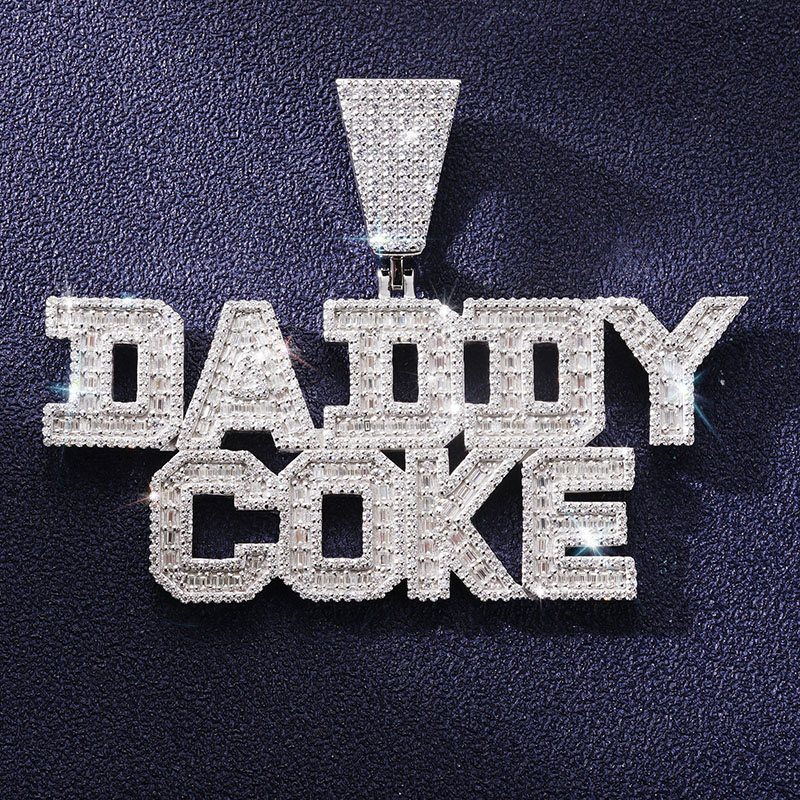 925s & Vvs Moissanite Custom Baguette Cut Name Pendant Iced Out