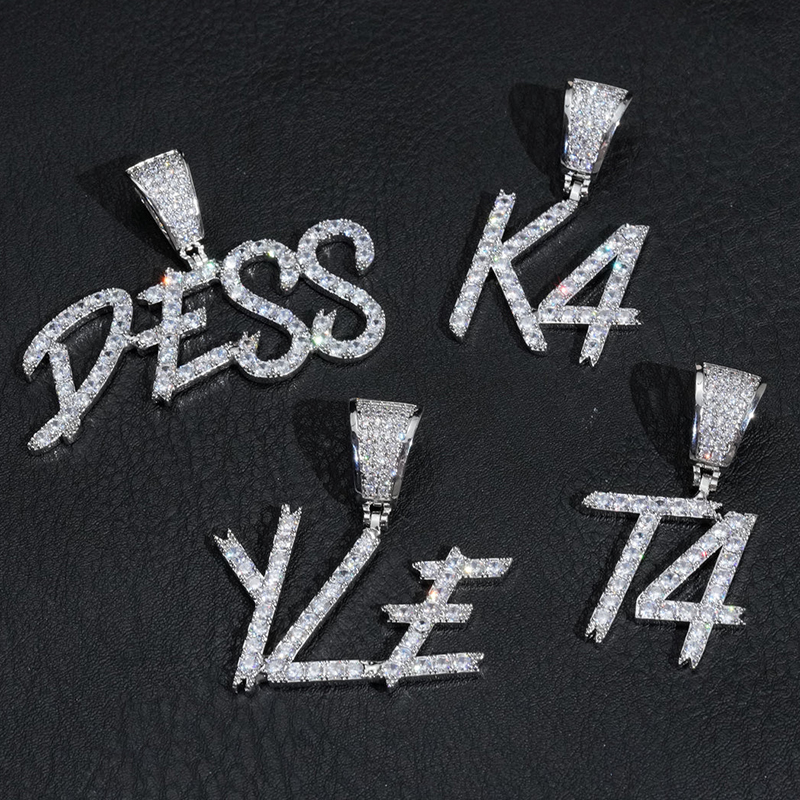 S925 & Moissanite 3mm Brush Font Letter/number Pendant Iced Out - Image 4