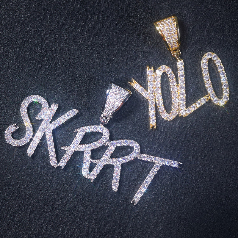 S925 & Moissanite 3mm Brush Font Letter/number Pendant Iced Out