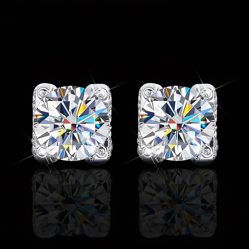 0.5ct/1ct S925 & Moissanite Round Cut Stud Earrings With Pave Diamond - Image 3