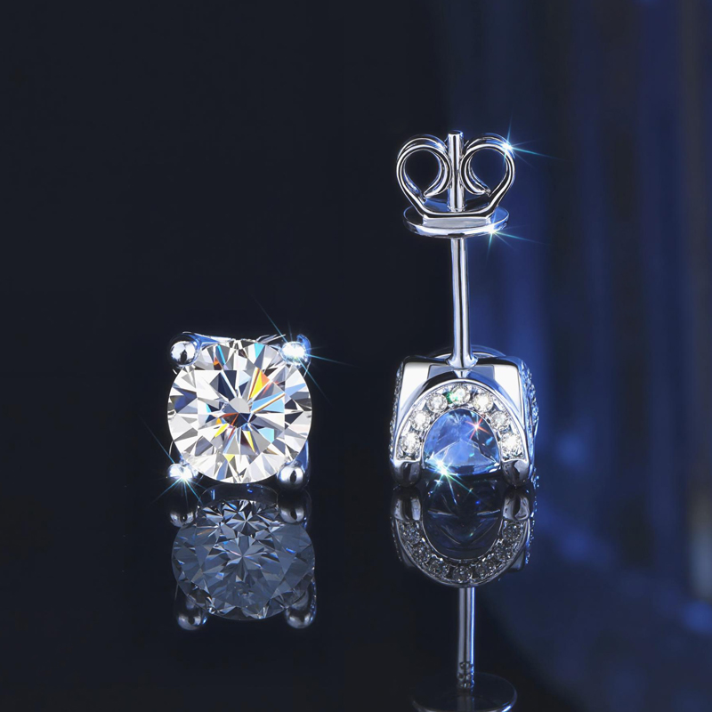 0.5ct/1ct S925 & Moissanite Round Cut Stud Earrings With Pave Diamond - Image 4