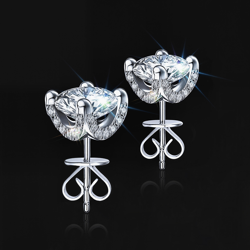 0.5ct/1ct S925 & Moissanite Round Cut Stud Earrings With Pave Diamond