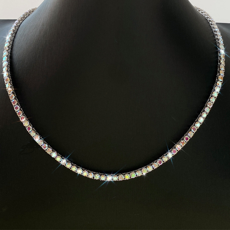 Bold S925 & Moissanite 3mm/4mm Colorful White Tennis Chain In White Gold - Image 3