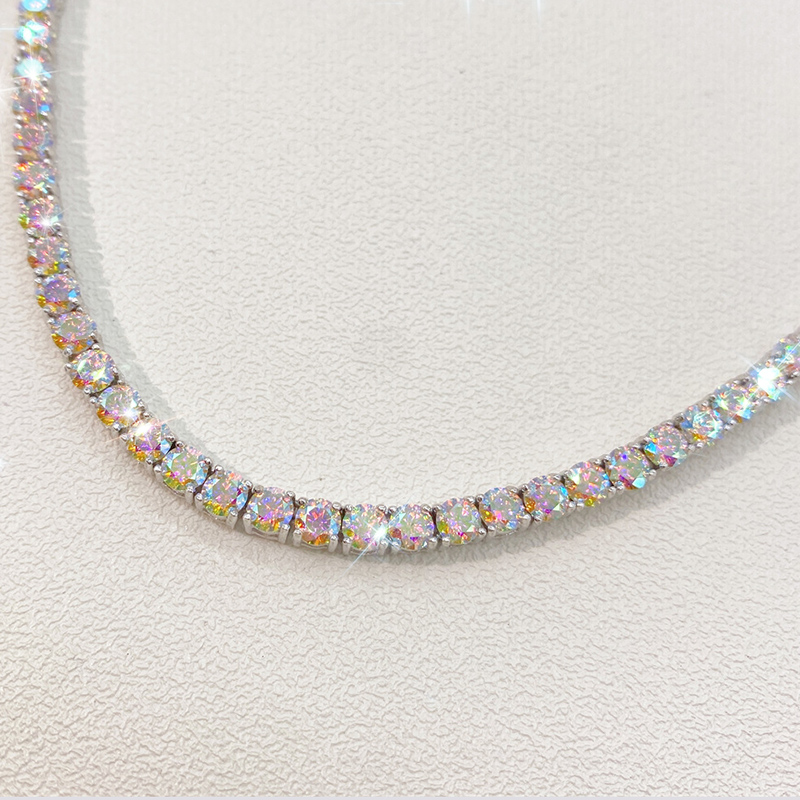 Bold S925 & Moissanite 3mm/4mm Colorful White Tennis Chain In White Gold - Image 4