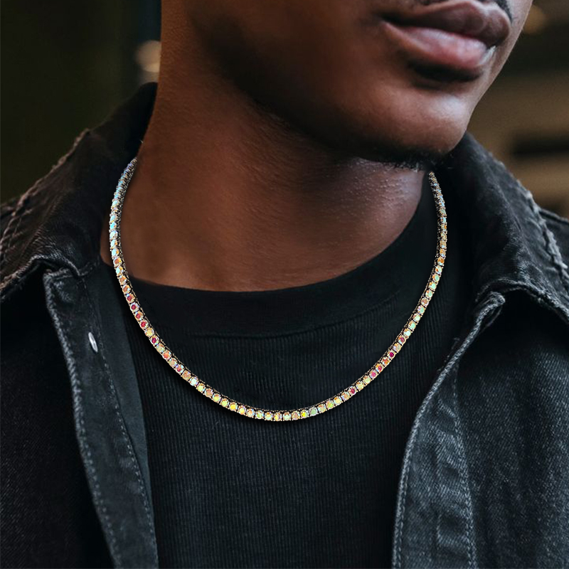 Bold S925 & Moissanite 3mm/4mm Colorful White Tennis Chain In White Gold - Image 5