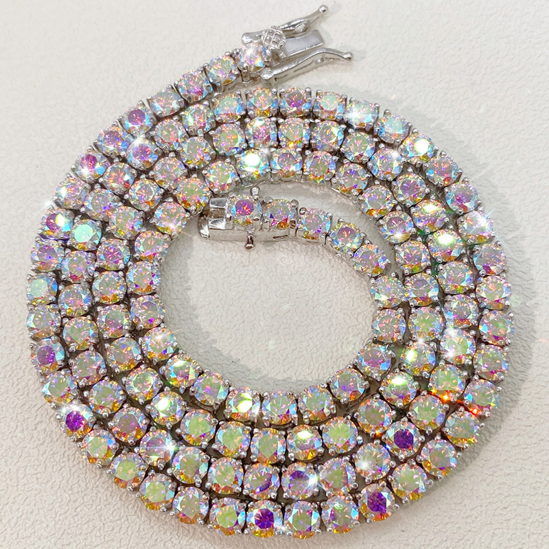 Bold S925 & Moissanite 3mm/4mm Colorful White Tennis Chain In White Gold - Image 7