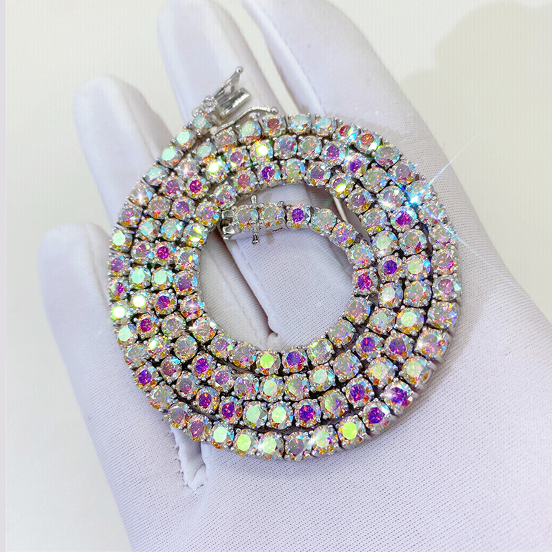 Bold S925 & Moissanite 3mm/4mm Colorful White Tennis Chain In White Gold