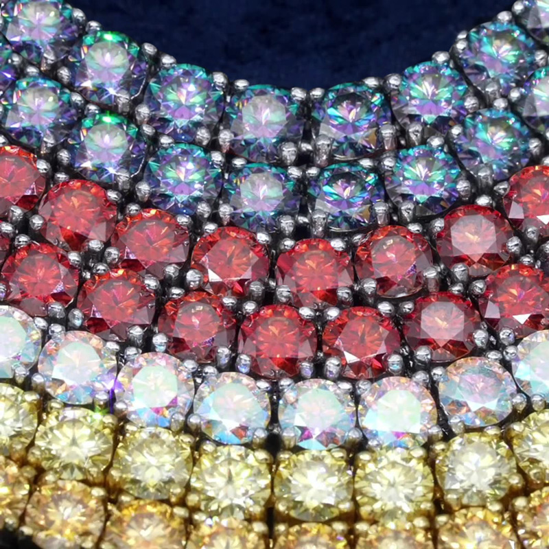 S925 & Moissanite 3mm/4mm Colorful Blue Tennis Chain In White Gold Iced Out - Image 3