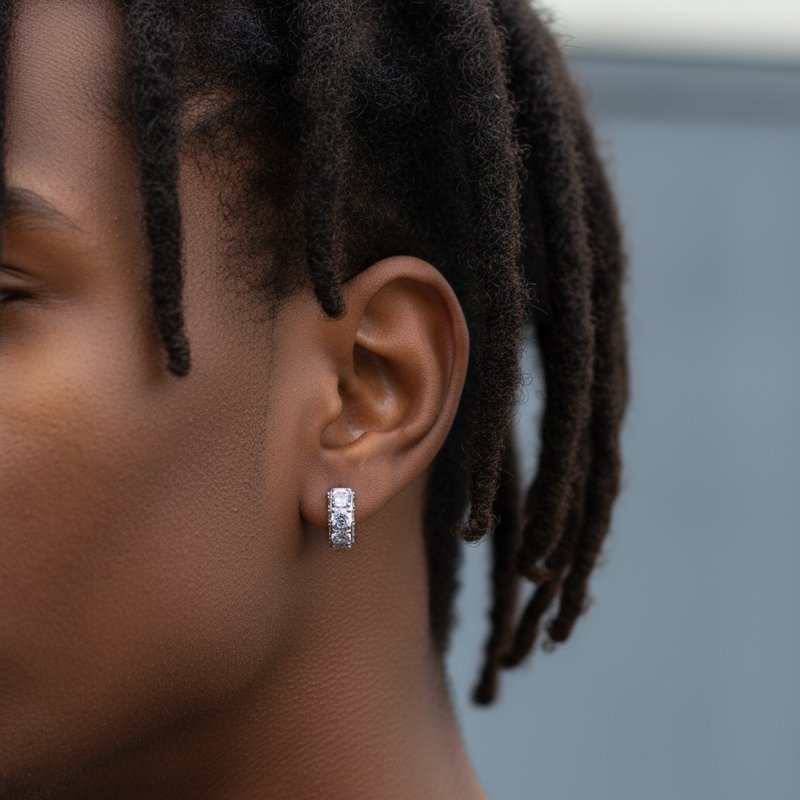 925s & Vvs Moissanite Hoop Earrings In White Gold With Iced Out Shine - Image 4