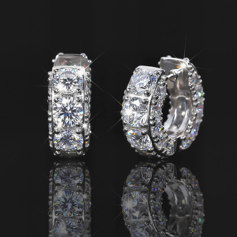 925s & Vvs Moissanite Hoop Earrings In White Gold With Iced Out Shine - Image 5