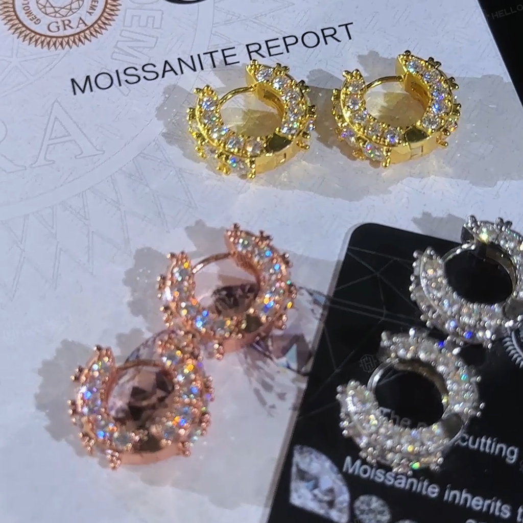 925s & Vvs Moissanite Hoop Earrings In White Gold With Iced Out Shine - Image 7