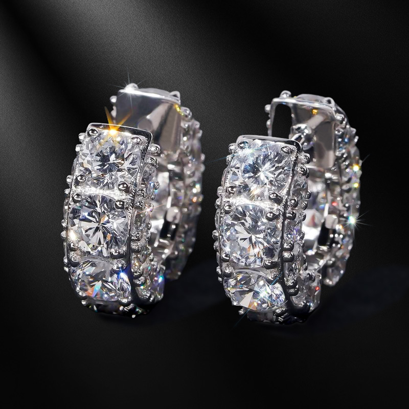 925s & Vvs Moissanite Hoop Earrings In White Gold With Iced Out Shine