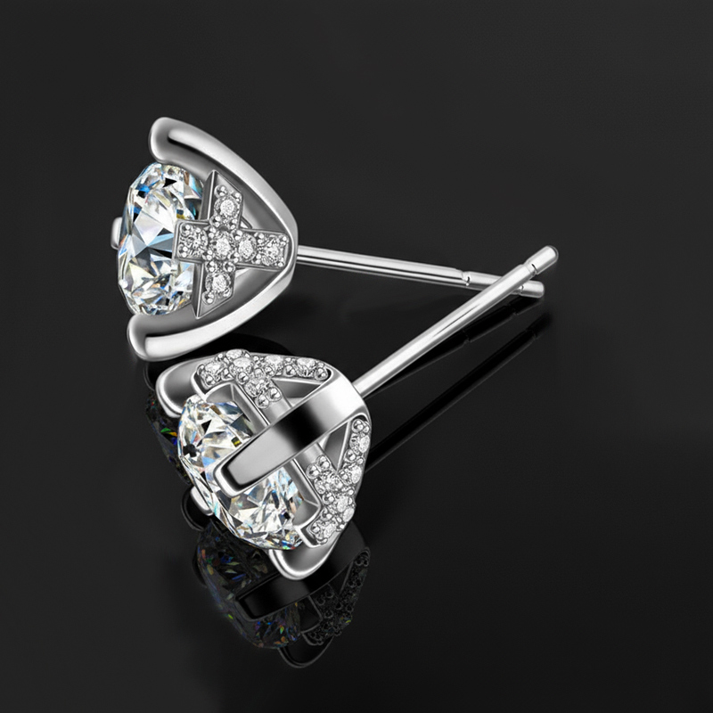 925s & Vvs Moissanite 6-prong Stud Earrings With Cross Sides Iced Out - Image 3