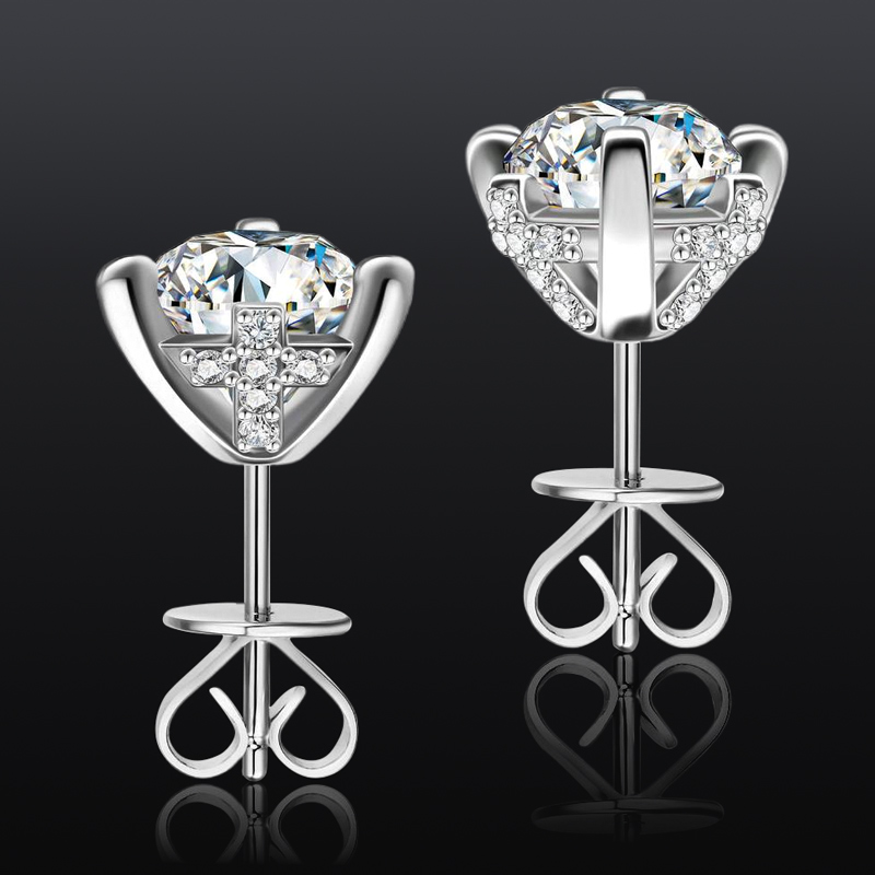 925s & Vvs Moissanite 6-prong Stud Earrings With Cross Sides Iced Out