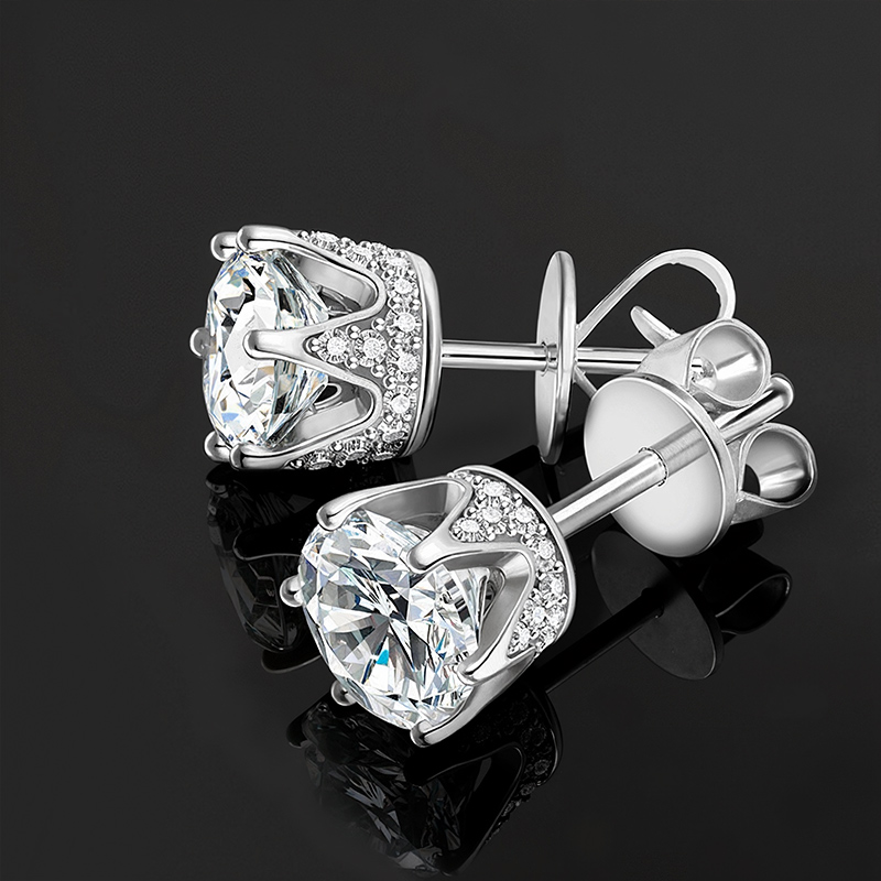 925s & Vvs Moissanite 6-prong Stud Earrings With Crown Basket Iced Out - Image 4
