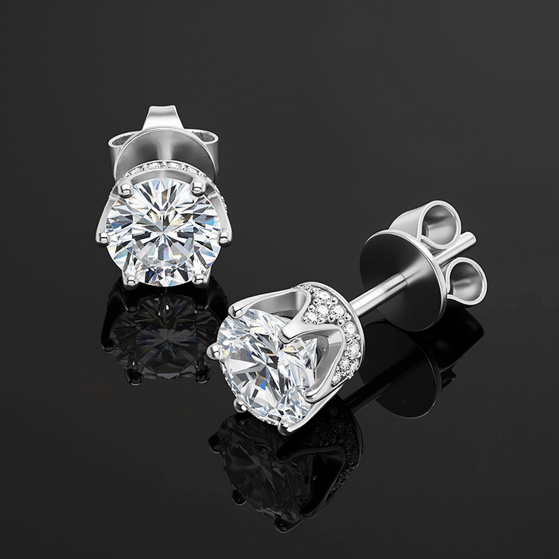 925s & Vvs Moissanite 6-prong Stud Earrings With Crown Basket Iced Out - Image 5