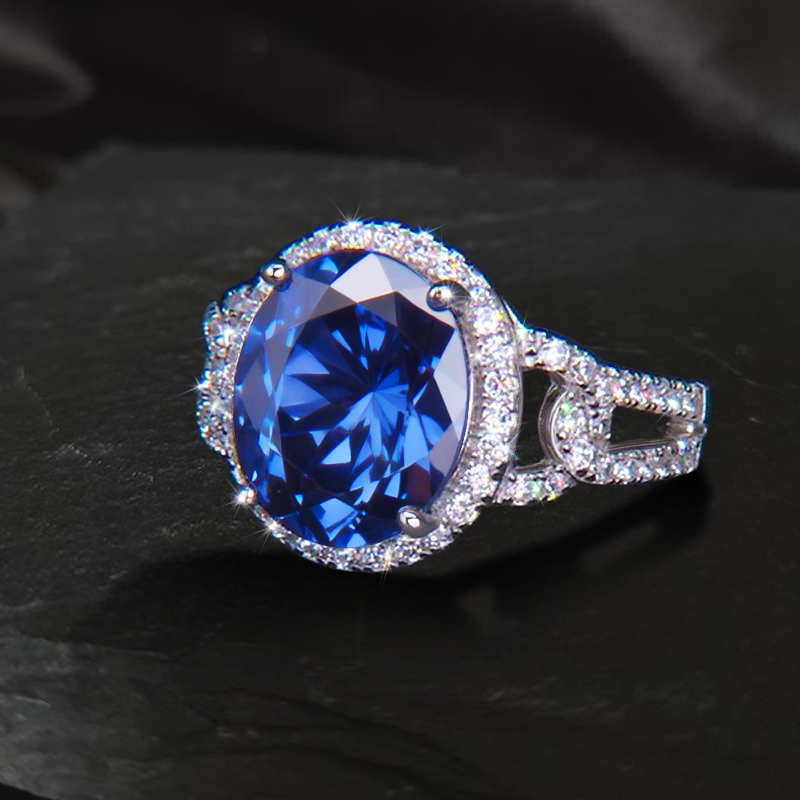 Iced Out Oval Sapphire Ring Gold With Street Luxury Shine - Image 3