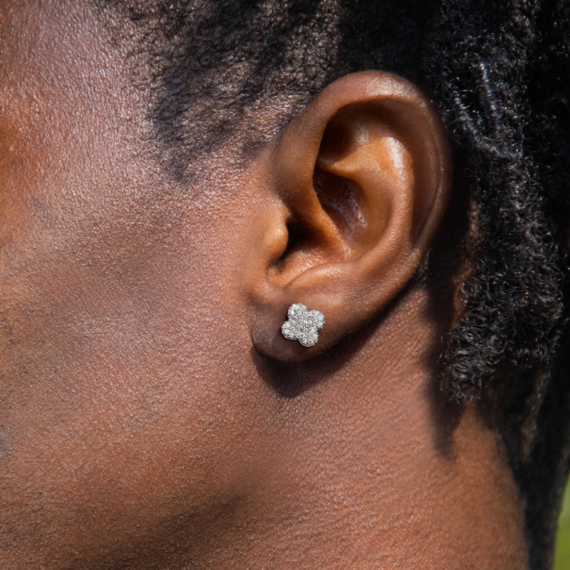 Bold 925s & Vvs Moissanite 10mm Micro Paved Four Leaf Clover Stud Earrings - Image 3