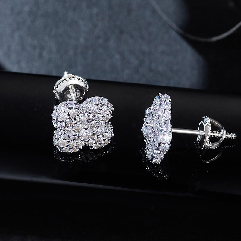 Bold 925s & Vvs Moissanite 10mm Micro Paved Four Leaf Clover Stud Earrings - Image 4