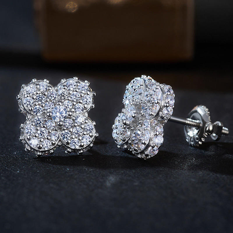 Bold 925s & Vvs Moissanite 10mm Micro Paved Four Leaf Clover Stud Earrings - Image 5
