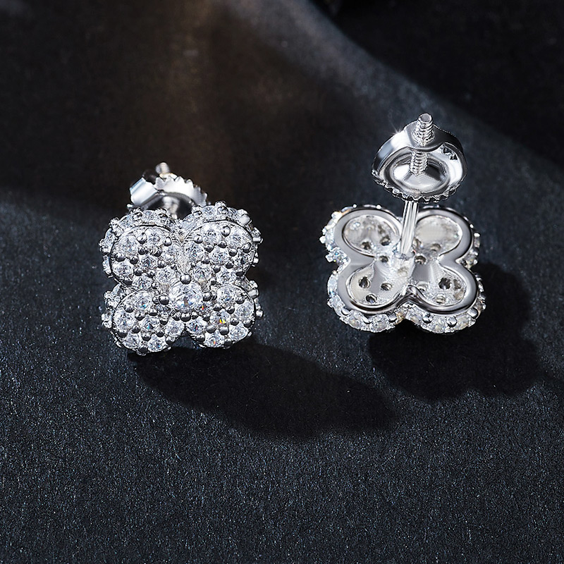 Bold 925s & Vvs Moissanite 10mm Micro Paved Four Leaf Clover Stud Earrings - Image 6